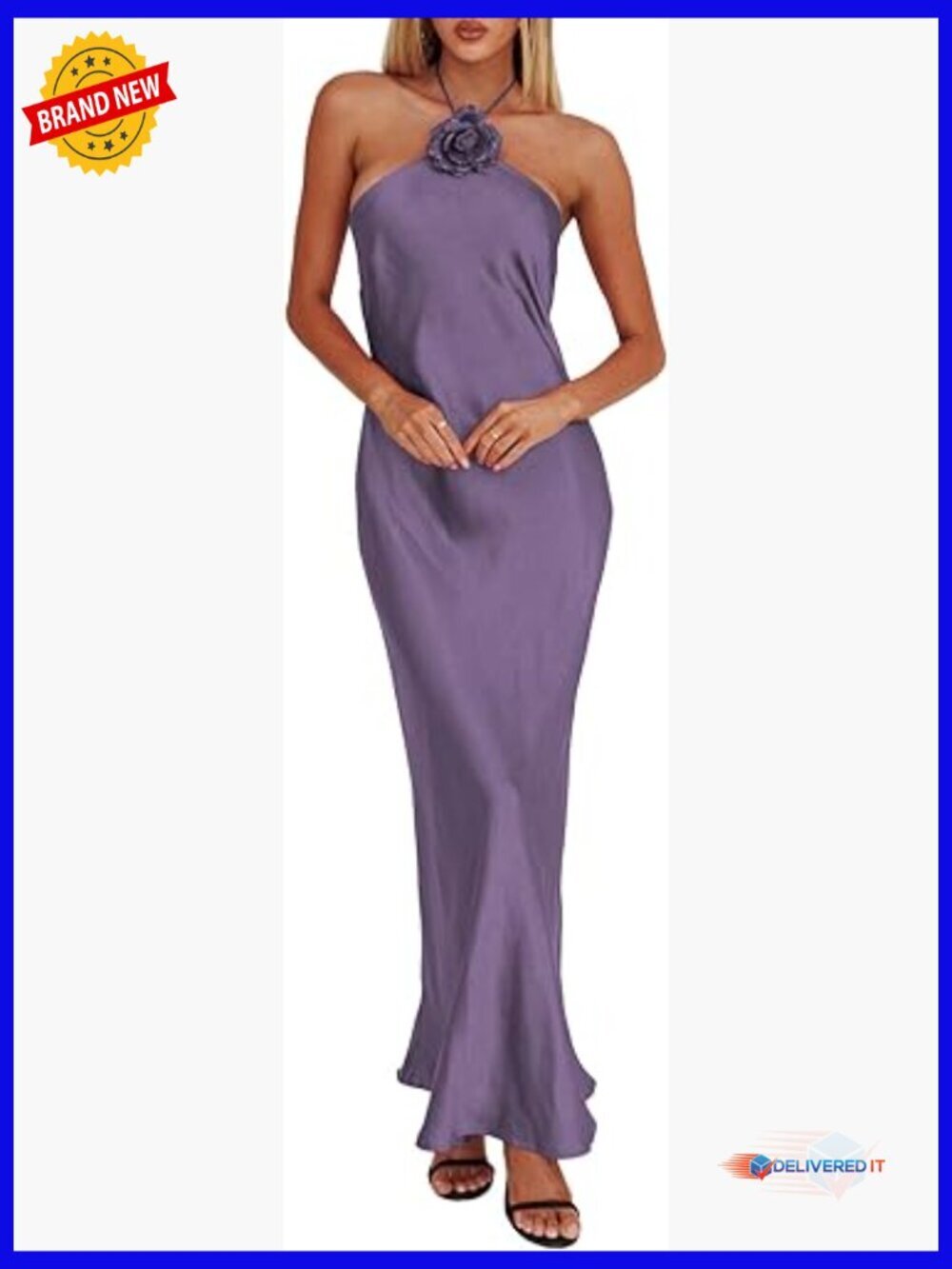 Satin Halter Backless Maxi Dress Formal Wedding Guest Mermaid Silhouette